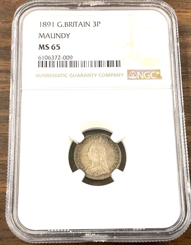 1891 GREAT BRITAIN, 3 Pence, Silver - NGC MS65 - Victoria, Maundy