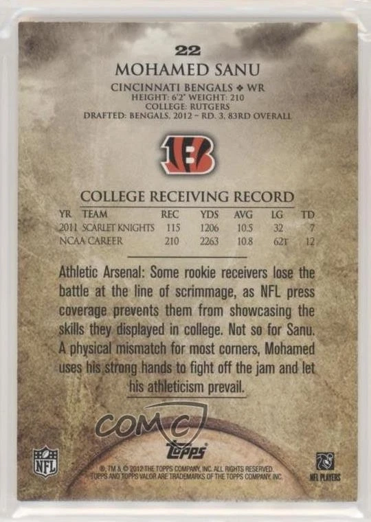 2012 Topps Valor Glory /50 Mohamed Sanu #22 Rookie RC - Image 2 of 2