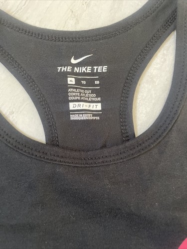 Nike The Nike Tee Dri Fit Athlete Black Tank Top Colorful Swoosh Girls Size L - Picture 2 of 4