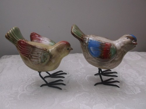 Two Bird Figurines Standing on Metal Legs 5 inches tall - Picture 2 of 5
