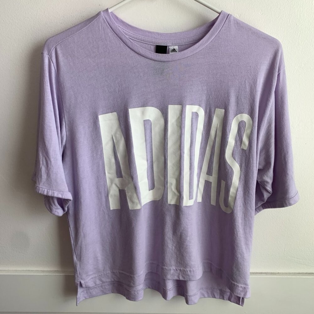 Adidas Light Purple Logo Cropped Short Sleeve Shirt Size Medium