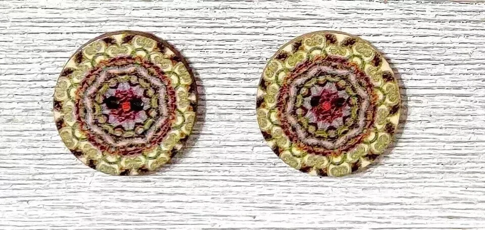 flowers boho wood buttons sewing 2 holes 1 inch (set #1040) 2pc - Image 2 of 2