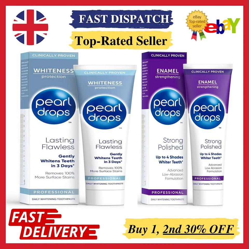 BRANDED Pearl Drops Strong White Polished Mint Flavour Toothpaste 75ml FAST DELIVERY