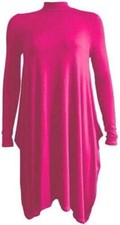 Womens Long Sleeve Polo Neck Swing Dress Ladies Flared Hanky Skater Wear UK 8-26