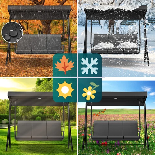 KESSER® Hollywoodschaukel Gartenschaukel mit Sonnendach 3er Schaukelbank 300kg - Bild 25 von 41