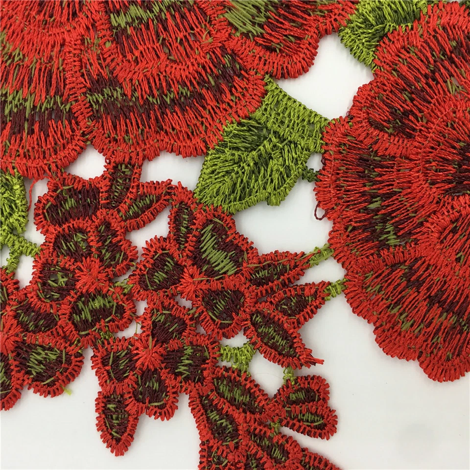 1 Pair Red Flower Embroidery Hollow Patches Collar Applique Clothing Sewing DIY - Image 4 of 4