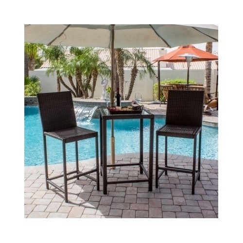 Wicker Dining Set Patio Outdoor 3 Piece Bistro Bar Height Stools Glass Top Table For Sale Online Ebay