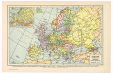 Europe General 1920 Antique Map Print Picture Colour