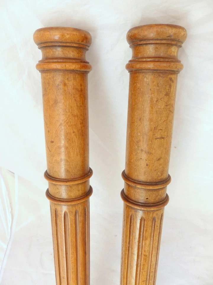 19TH French Antique Pair Turned Carved Walnut Wood Pillar Column 24.8" Accidents - Image 4 of 4