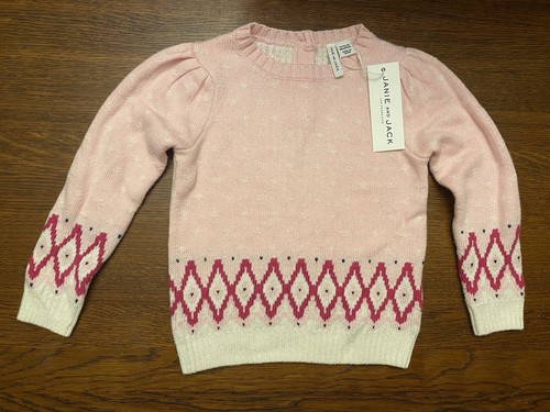NWT Janie & Jack Baby Girls 12-18 Months Pink White Fair Isle Sweater 🩷NEW❤️