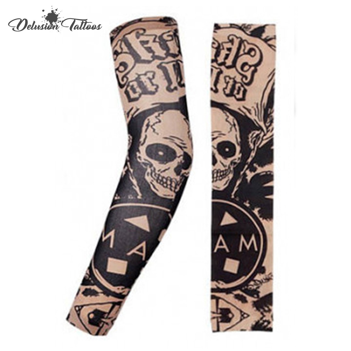 Temporary Tattoo Sleeve Fake Nylon Arm Warmer Skull Mens Women's Kids Skate
