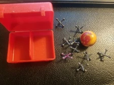 Vintage CHEMTOY 8 METAL JAX & RUBBER BALL GAME SET WITH RED PLASTIC CASE 1980s