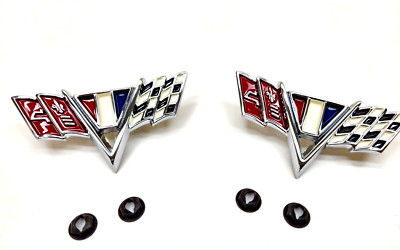 Front Fender Flag Emblems Pair 1964 1965 1966 1967 Impala Chevelle Nova Camaro