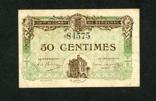 FRANCIA BERGERAC 50 CENTESIMI 1918 CHAMBRE DE COMMERCE VF. - Foto 1 di 2