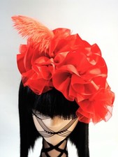 "Divinely Detailed Kreations" Red Ruffle Fascinator Feather Hat