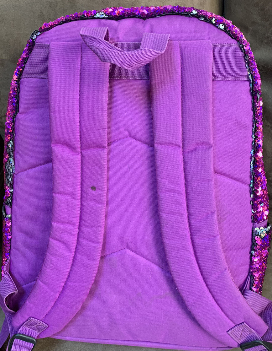 GIRLS BACKPACK PURPLE STARS FLIP SEQUINS SHIMMERING SUPER CUTE