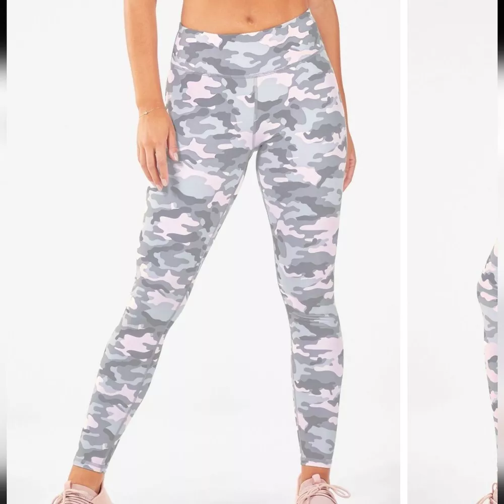 Fabletics Opal Camo, Define Powerhold midrise leggings pink and