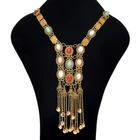 Boho Turquoise Metal Tassel Pendant Necklace African Ethnicl Style Women Jewelry