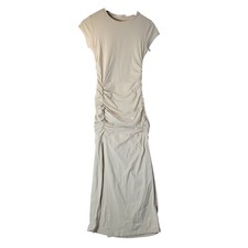 Susana Monaco Beige Ruched Side Slit Vista Midi Dress Womens XS Short Sleeve
