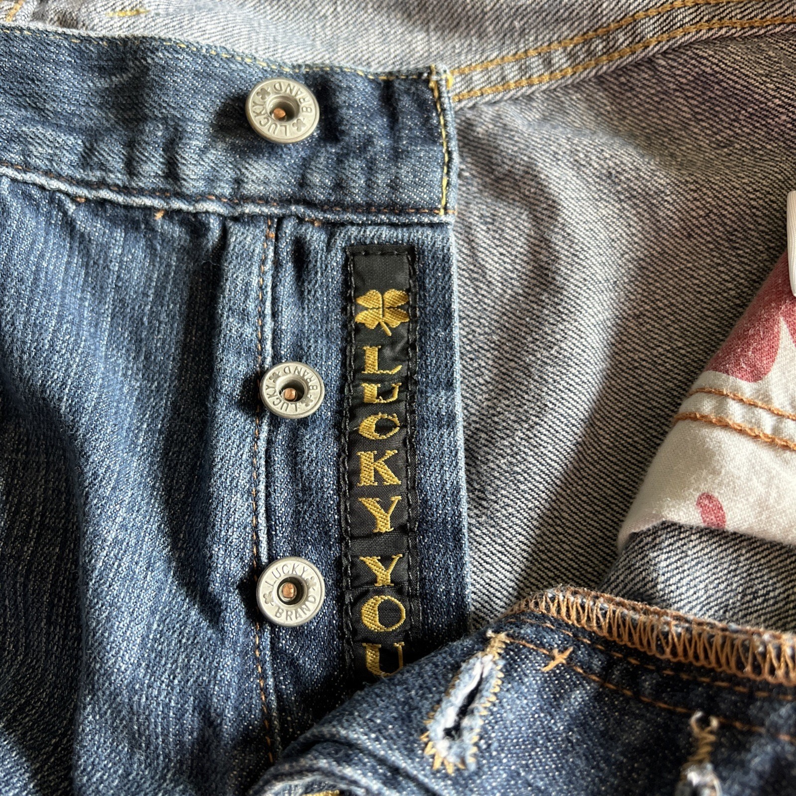 Lucky Brand Jeans 36 X 27" Hemmed Blue Hipster Wash Slim Bootleg Buttonfly Denim