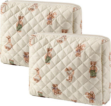 Quilted Cotton Makeup Bag 2Pcs Coquette Cosmetic Bag,Large Soft Floral Travel To