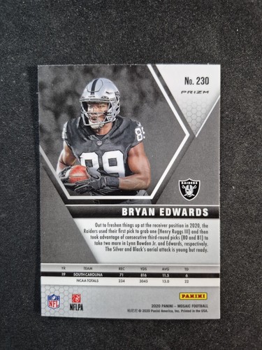 2020 Panini Mosaic #230 Bryan Edwards Rookie Prizm Red Raiders NFL - Picture 2 of 2
