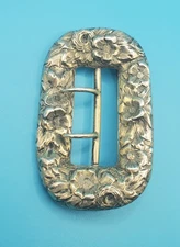 Antique Schieibler Buckle Repousse Floral Pattern  925 Sterling Silver 3.25"
