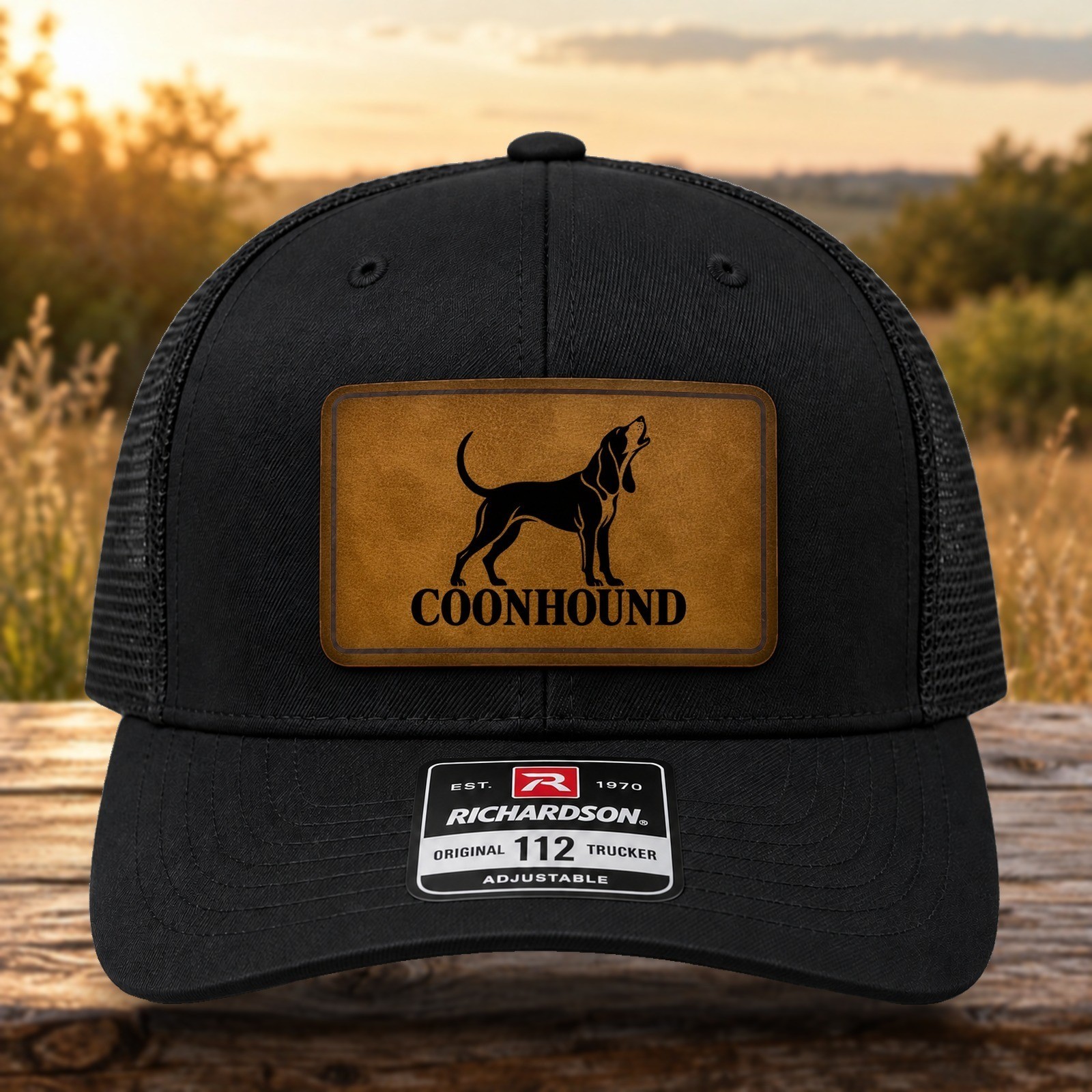 Coonhound Leather Patch Trucker Hat Richardson 112 Black Snapback | eBay