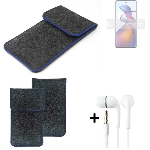 Housse De Protection + Écouteurs Pour Doogee N20 Pro - Feutre Gris Avec Bordure Bleue