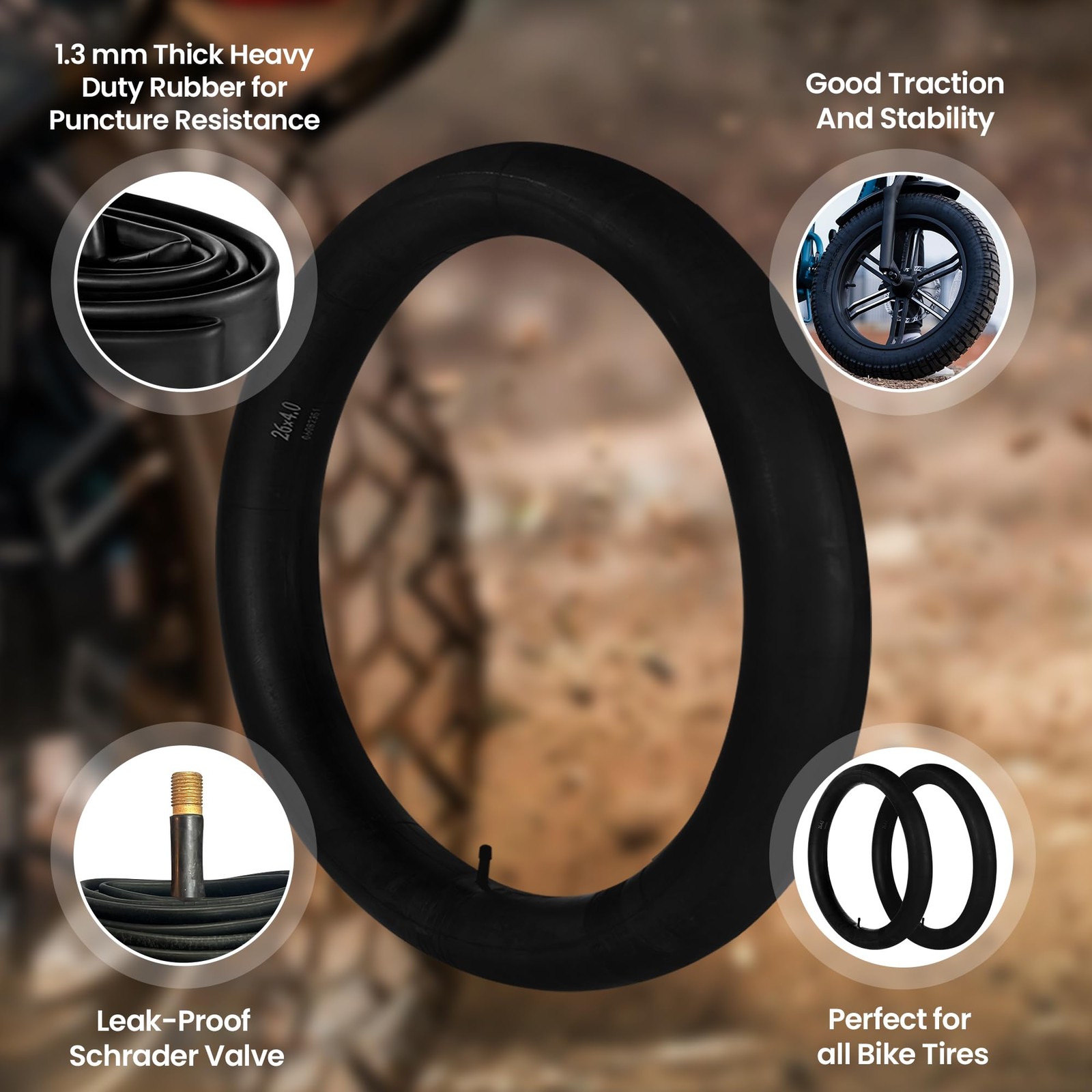 HEB Heavy Duty Bike Tube Puncture Resistant 20x3" E-bike Fat Tire MTB 2-Pack