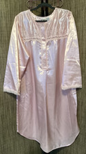 VTG Jaclyn Smith Flannel Back Pink Satin Lace Nightgown Long Nightshirt L