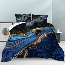Black Gold Comforter Set King Size Blue Marble Bedding Comforter Ocean Blue R...