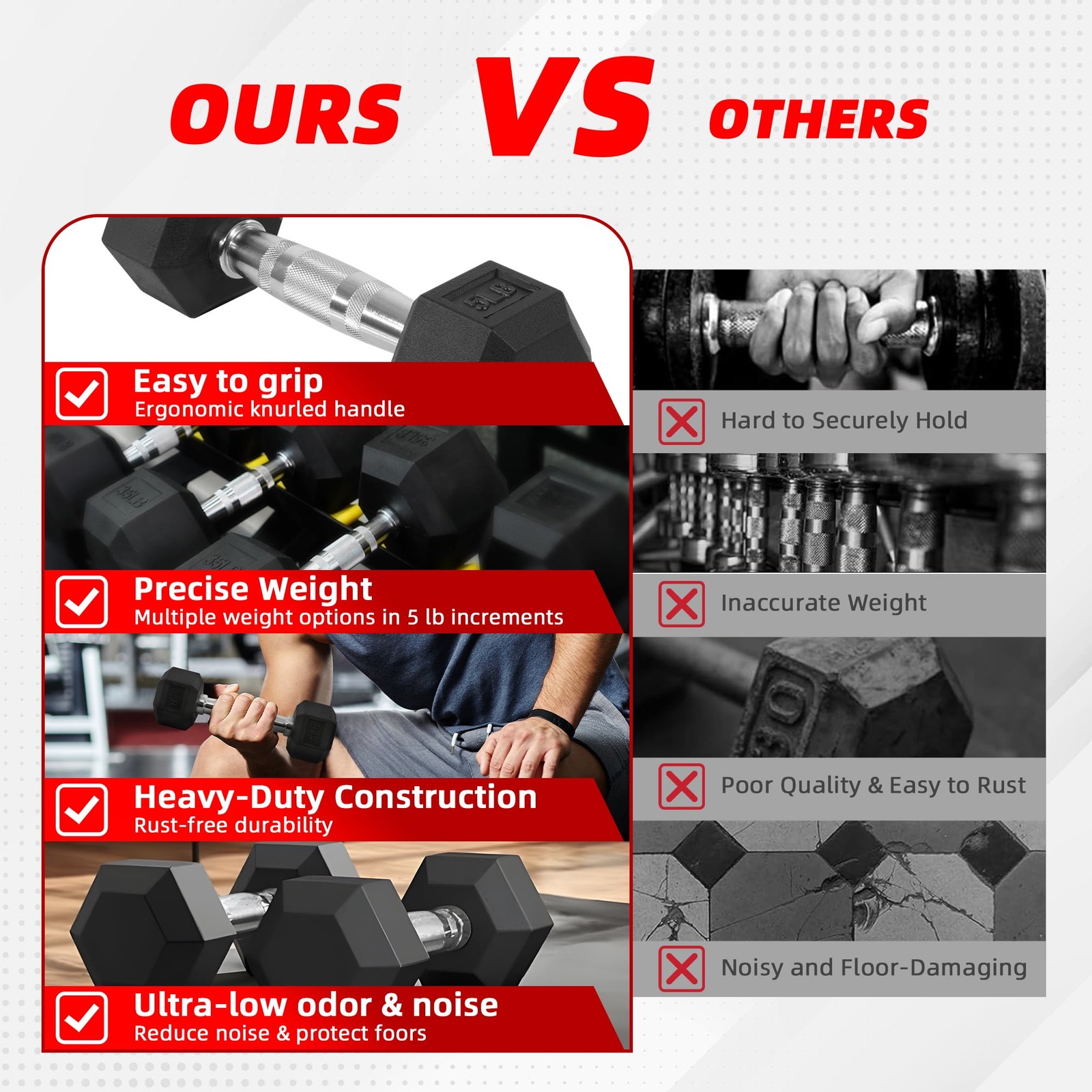 Rubber Encased Hex Dumbbells Workouts Home Gym 50 Lbs Pair, Black