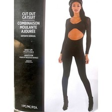 NWT Womens Black Cutout Catsuit S/M Up to Size 8 Halloween Costume Bodysuit
