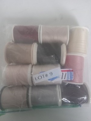 11 spools sewing thread, Lot #9, Multicolor large spools preowned, mostly full,