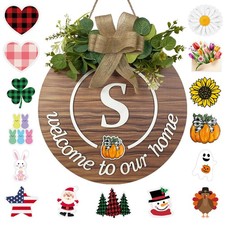 Interchangeable Seasonal Monogram Letter S Welcome Sign Front Door Decor Wood...