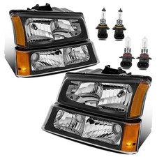 Headlight Assembly Compatible with 2003-2006 Chevy Black/Clear/Amber W/Bulb