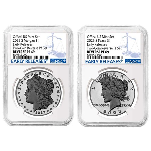 2023-S Reverse Proof $1 Morgan & Peace Dollar 2pc Set NGC PF69 ER Blue Label