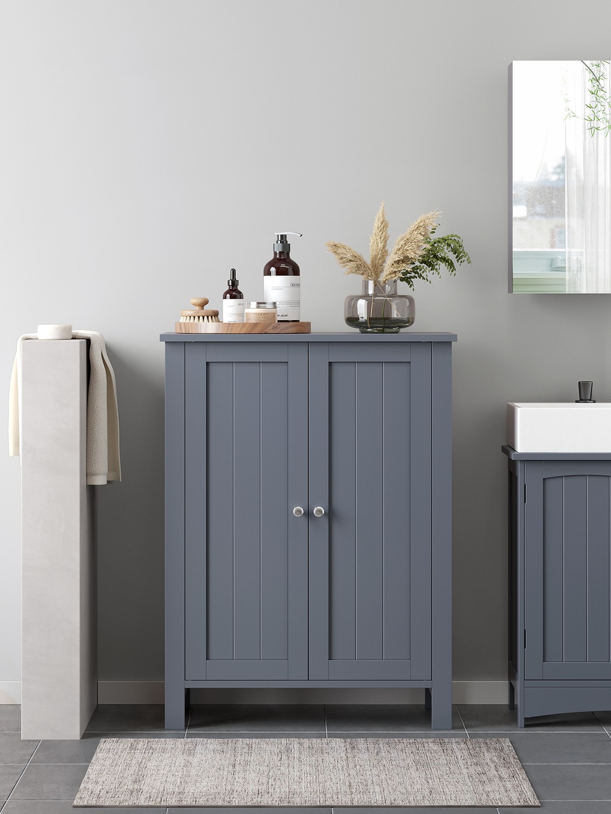 XYG-Bathroom Floor Storage Cabinet with 2 Adjustable Shelves for Organized Space