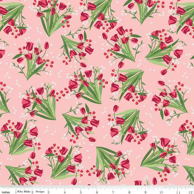 Tulips Front Porch Main Coral by Jill Finley  44'' Wide Cotton Fabric Riley Blake