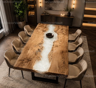 Handmade Olive Wood White Epoxy River Desk Table Top Custom Desk Table Top