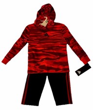ADIDAS 18 M Long Sleeve Jogger Pants Set Boys with Hoodie Black n Red logo New