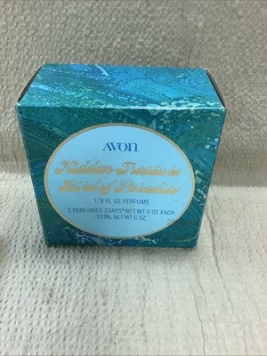 Vintage Avon Hidden Treasure Bird of Paradise Pearl Perfume and Clam Shell Soap