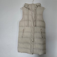 Zara Longline Padded Bodywarmer Gilet, Size XS Beige Puffer Jacket Hooded 