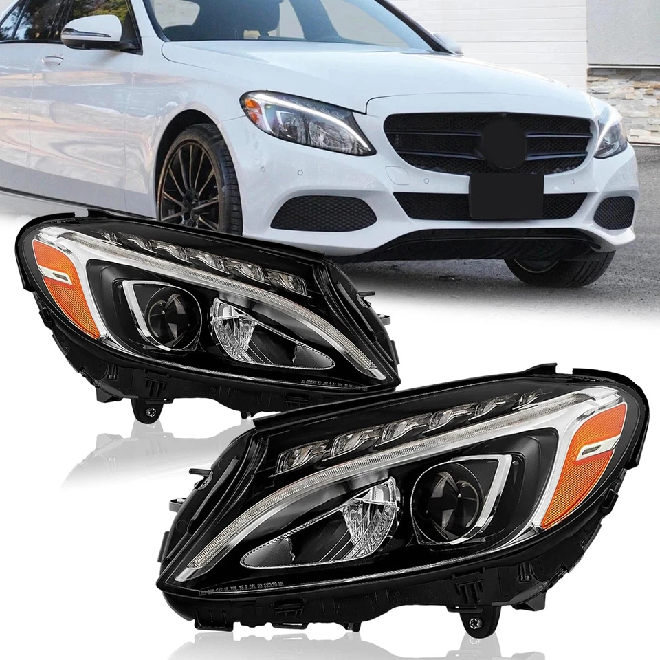Headlight Assembly Set Fits 2015-2020 Mercedes-Benz C300 2015 C400 C63 AMG Foto 3 de 4