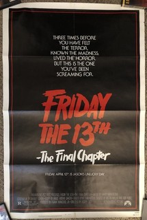 FRIDAY THE 13TH THE FINAL CHAPTER ORIGINAL ONE SHEET 41 x 27 MOVIE POSTER