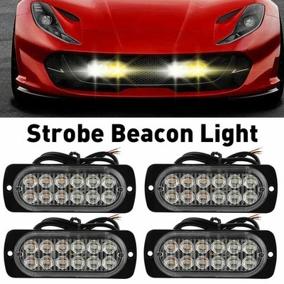 Car Strobe 12-LED Lamps Emergency Surface Lights Amber/White Mount Flashing