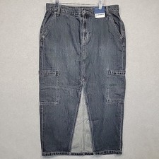 NWT Old Navy Mid-Rise Maxi Drapey Denim Jean Skirt Column Cargo Front Slit Sz 8