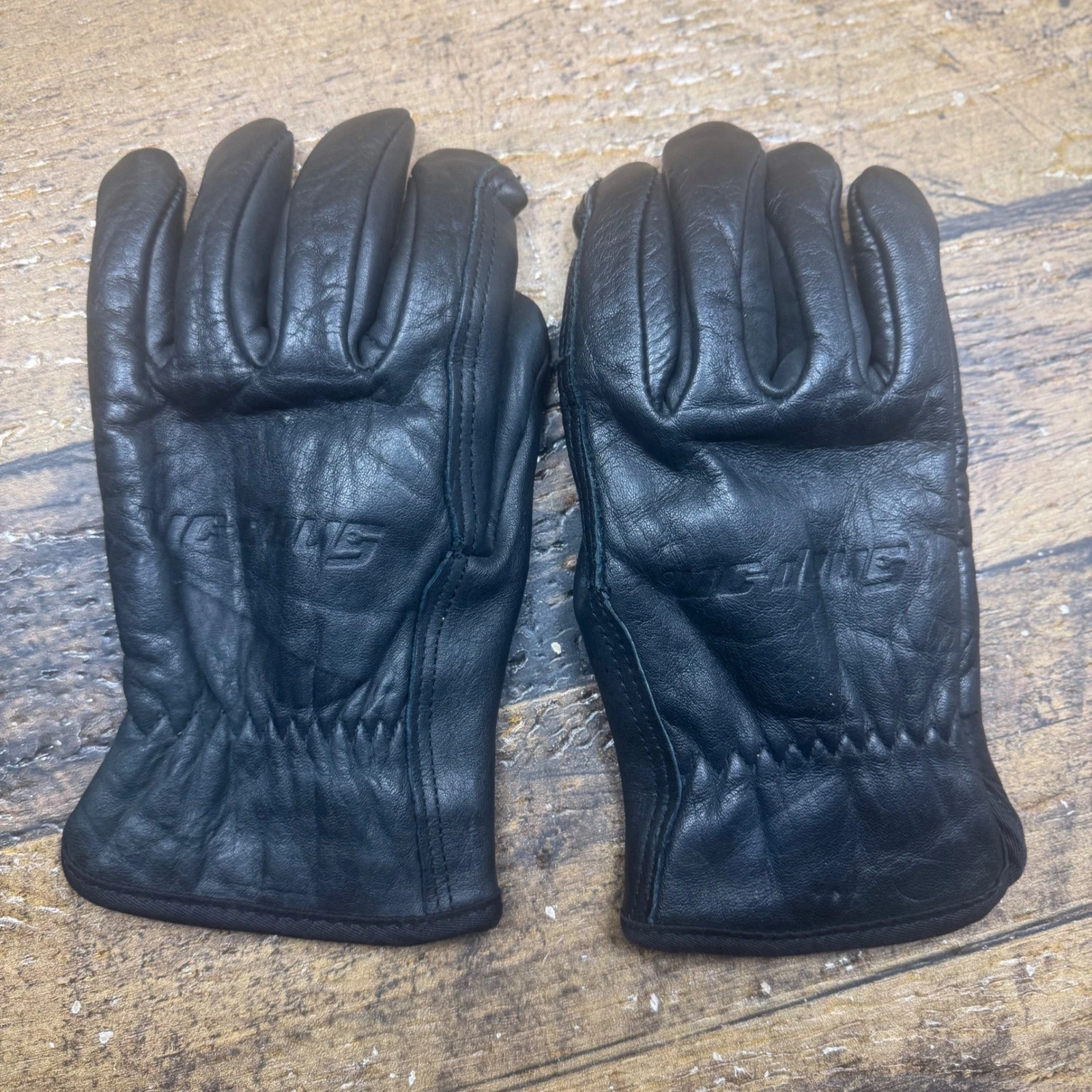 ViMens Black Leather Gloves Lined Winter Work Driving Snap-On Logotage