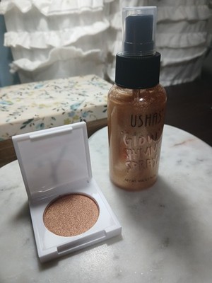 Glow Shimmer Spray By Ushas 2.7 Fl Oz + Just Ximena Rose Highlighter Mini